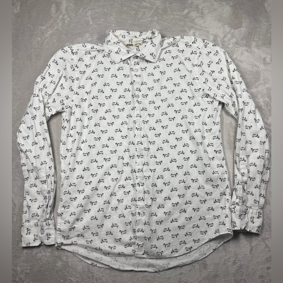 Maurizio Baldassari Men’s Novelty Moped Scooter White Black Button Up Shirt L - Picture 1 of 16
